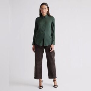 Quince Washable Stretch Silk Blouse, Forest Green, Medium